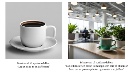 Bilde av hvordan en presis bruk av språkmodell gir et mer detaljert bilde av en kaffekopp