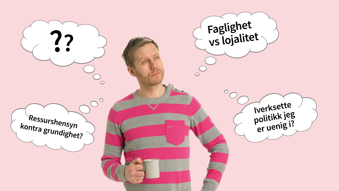 Illustrasjon av en mann som lurer på forvaltningsverdiene i staten